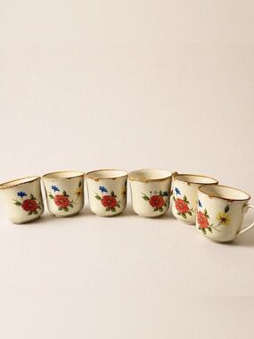 Vintage Country Flower Seyei Stoneware Mugs‎ 6-PCS Japan Floral Cups Cottagecore